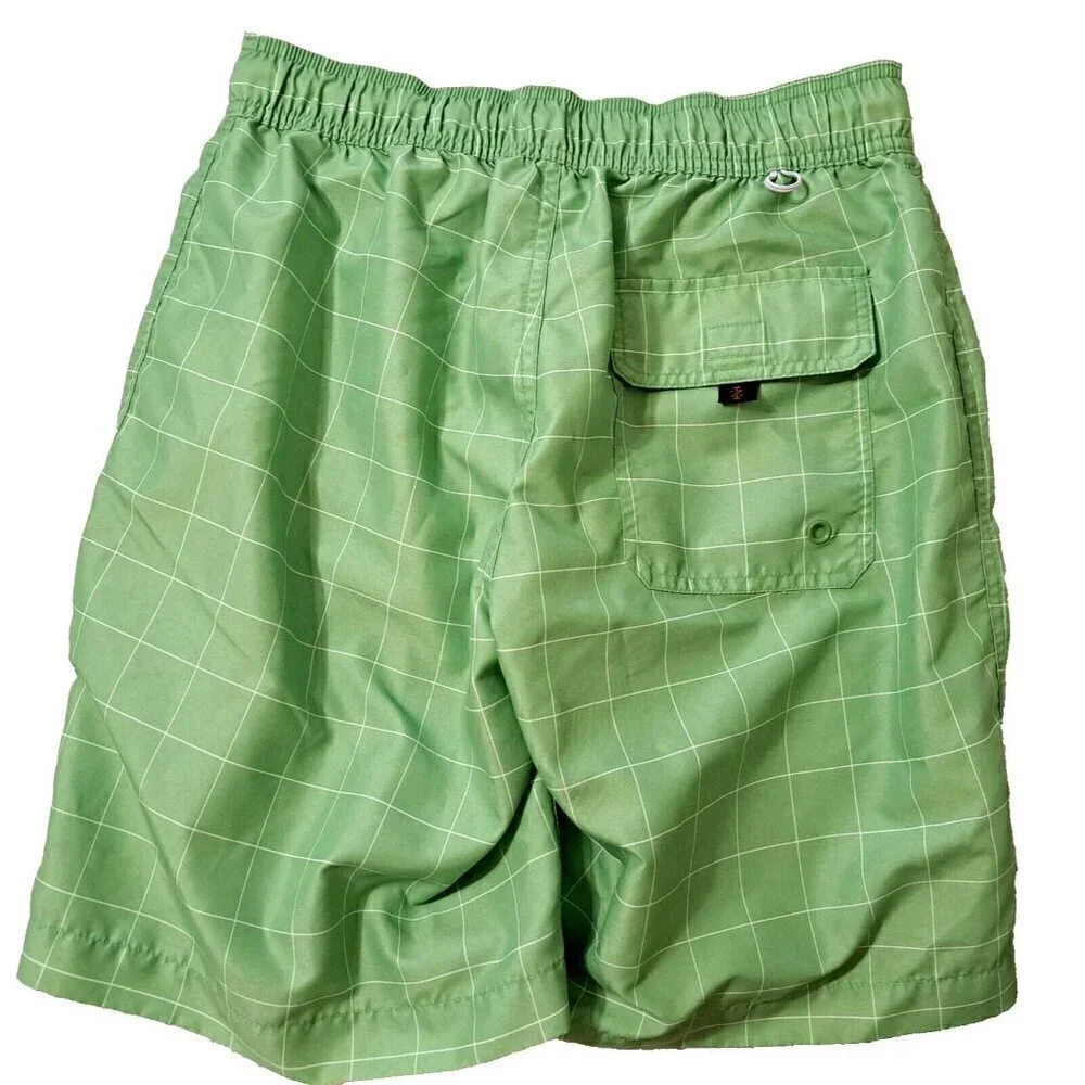 Izod Men's S Green Check Swim Trunks Board Shorts 9